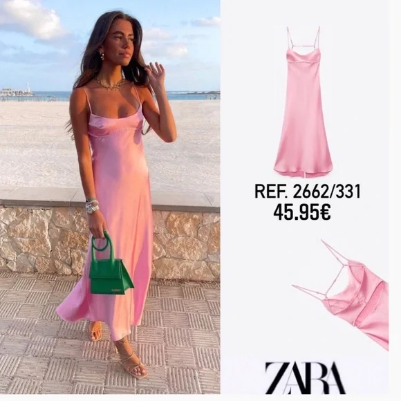 Zara Viral Slip Dress Out Pink Long Gown bloggers favourite - Picture 9 of 16